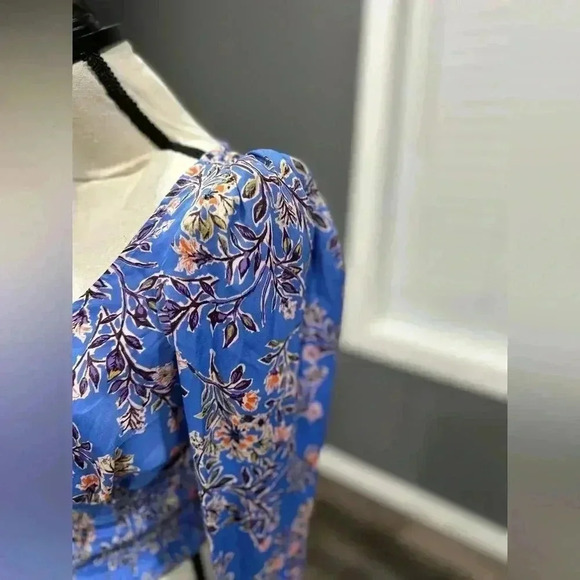 Free People Blue Floral Santiago Smocked Waist Long Sleeve Blouse Size XS - Picture 5 of 7